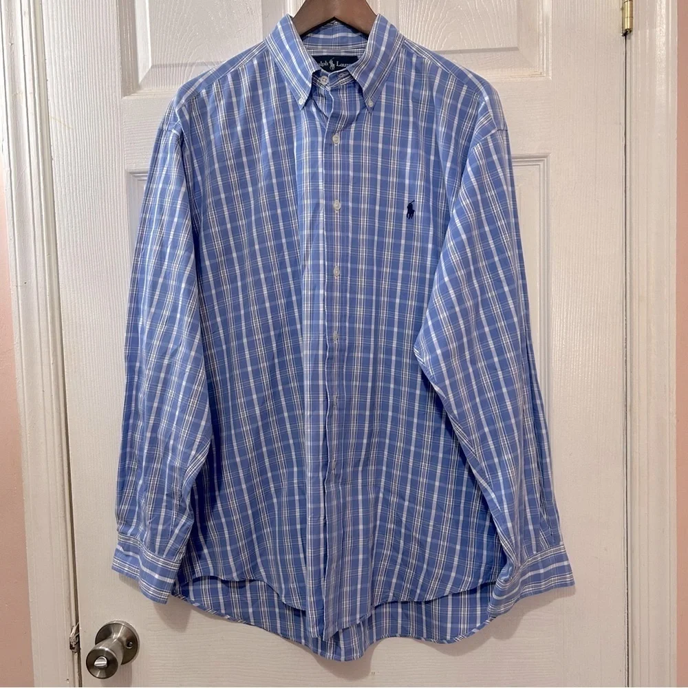 POLO Ralph Lauren Blake Men's Button Down Shirt Plaid Blue White Size Large